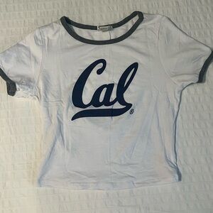 UC Berkeley White and Navy Blue "Cal" Crop Top